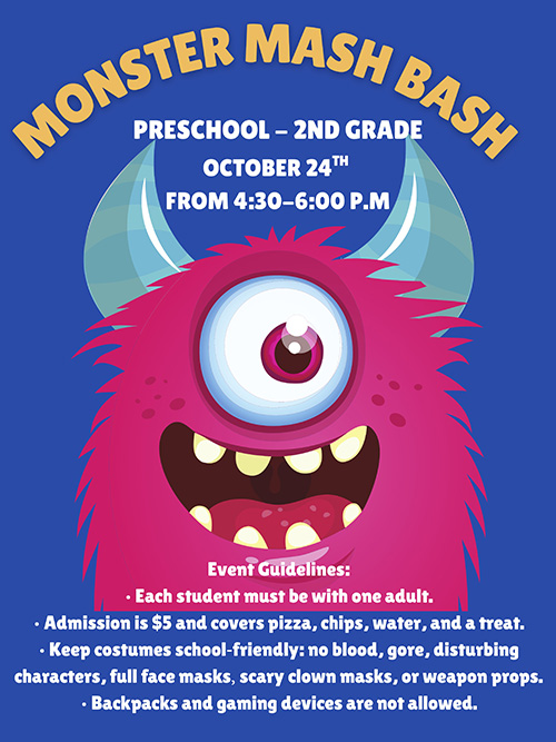 Monster Mash Bash flyer for third through sixth grades