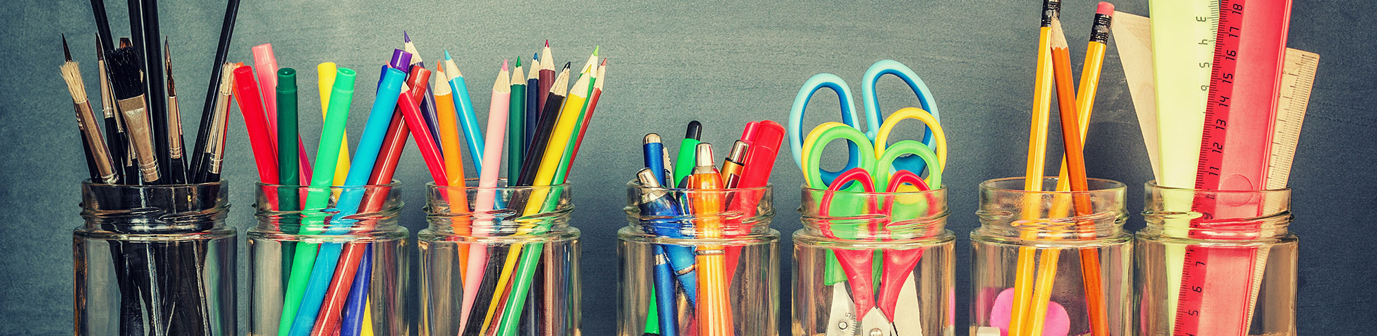 School supplies in jars