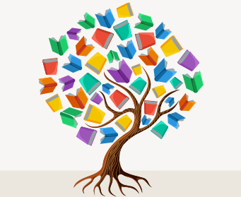 Drawing of a tree with books as leaves